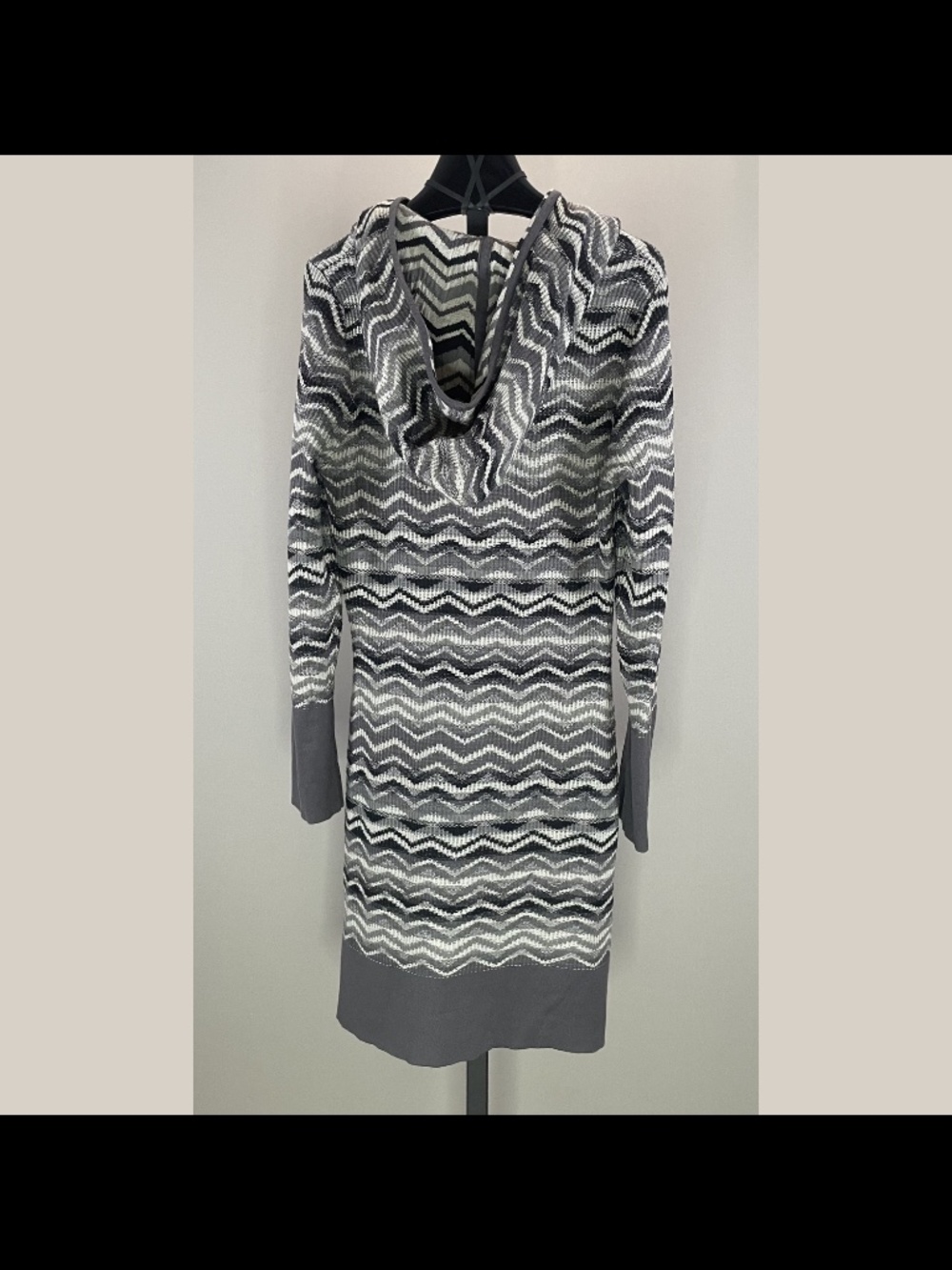 Prana Sweater Womens Large black gray chevron stripe knit hooded tunic casual - Picture 5 of 7